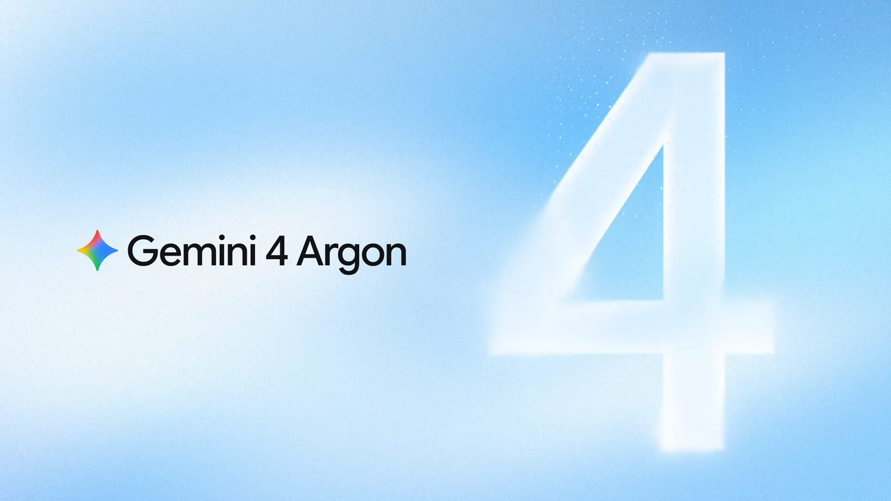 Logo Gemini 4 Argon di atas latar biru gradasi